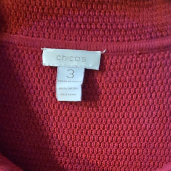 Chico Size 3 Red Knit Sweater Asymmetrical Gold Zipper - Picture 2 of 9